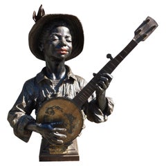 French Bronze African American Boy Playing Banjo "What a Fly" E. Guillemin, 1870