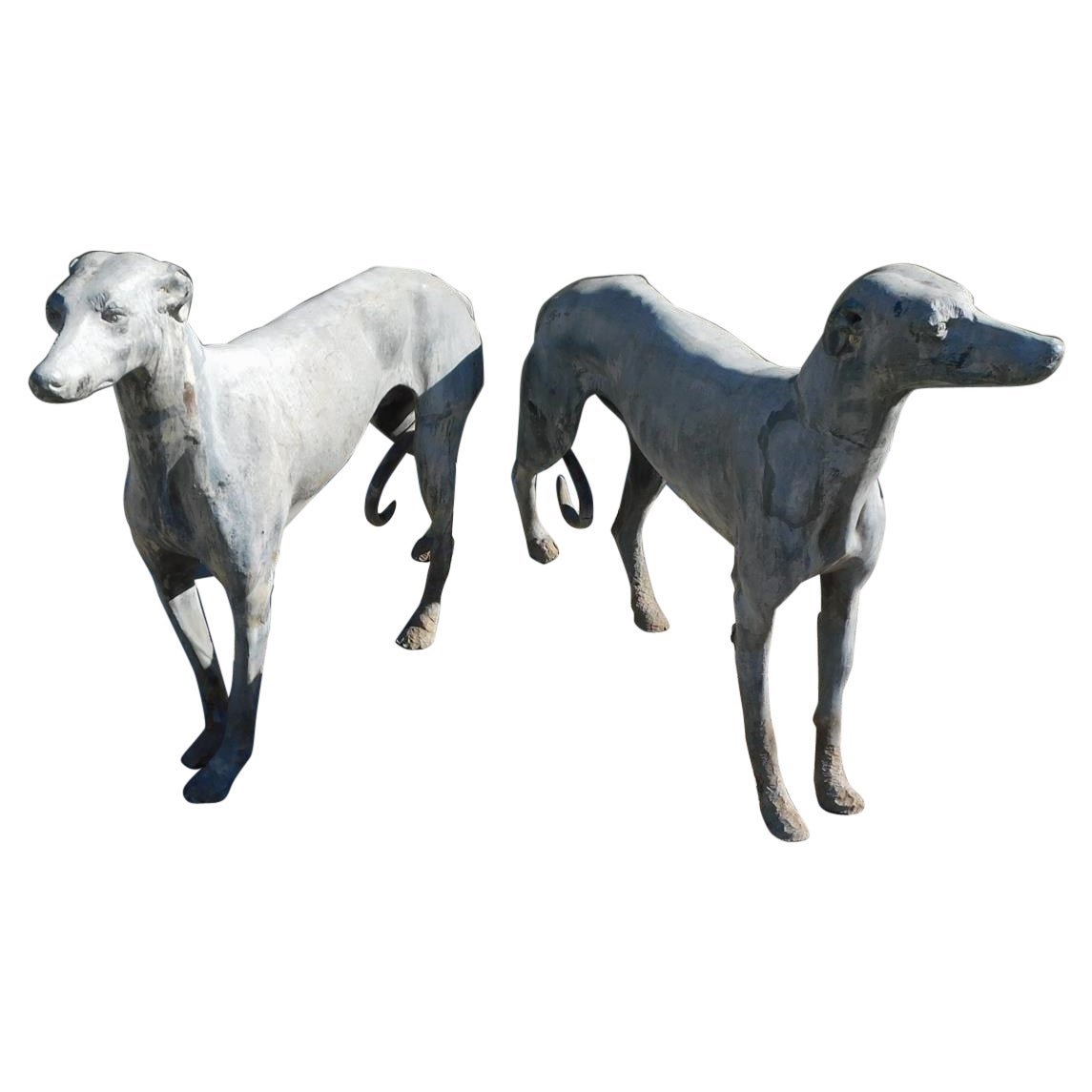 Pair of English Regency Cast Lead Whippet / Greyhound Dogs Garden Figures C 1815 For Sale