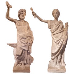 Antique Coppia di sculture in stucco antico raffigurante Cerere e Giove, XVIII secolo