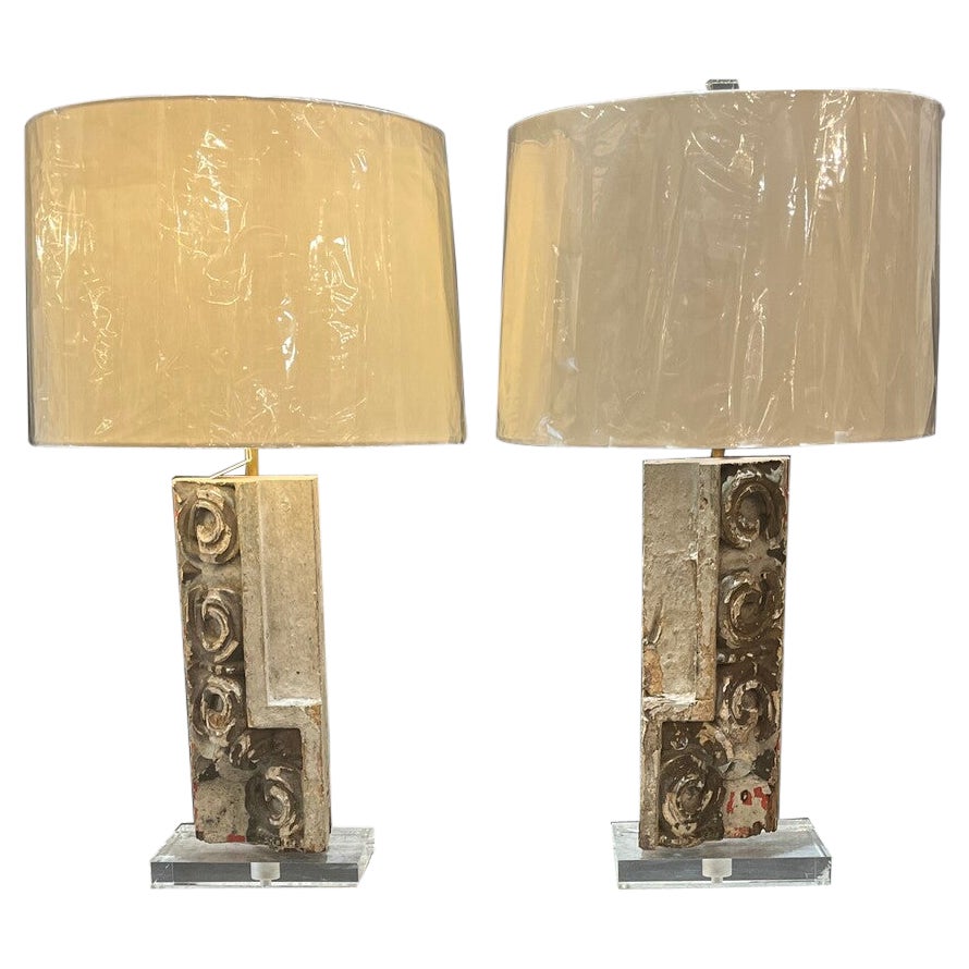 Pair of Architectural Fragment Table Lamps For Sale