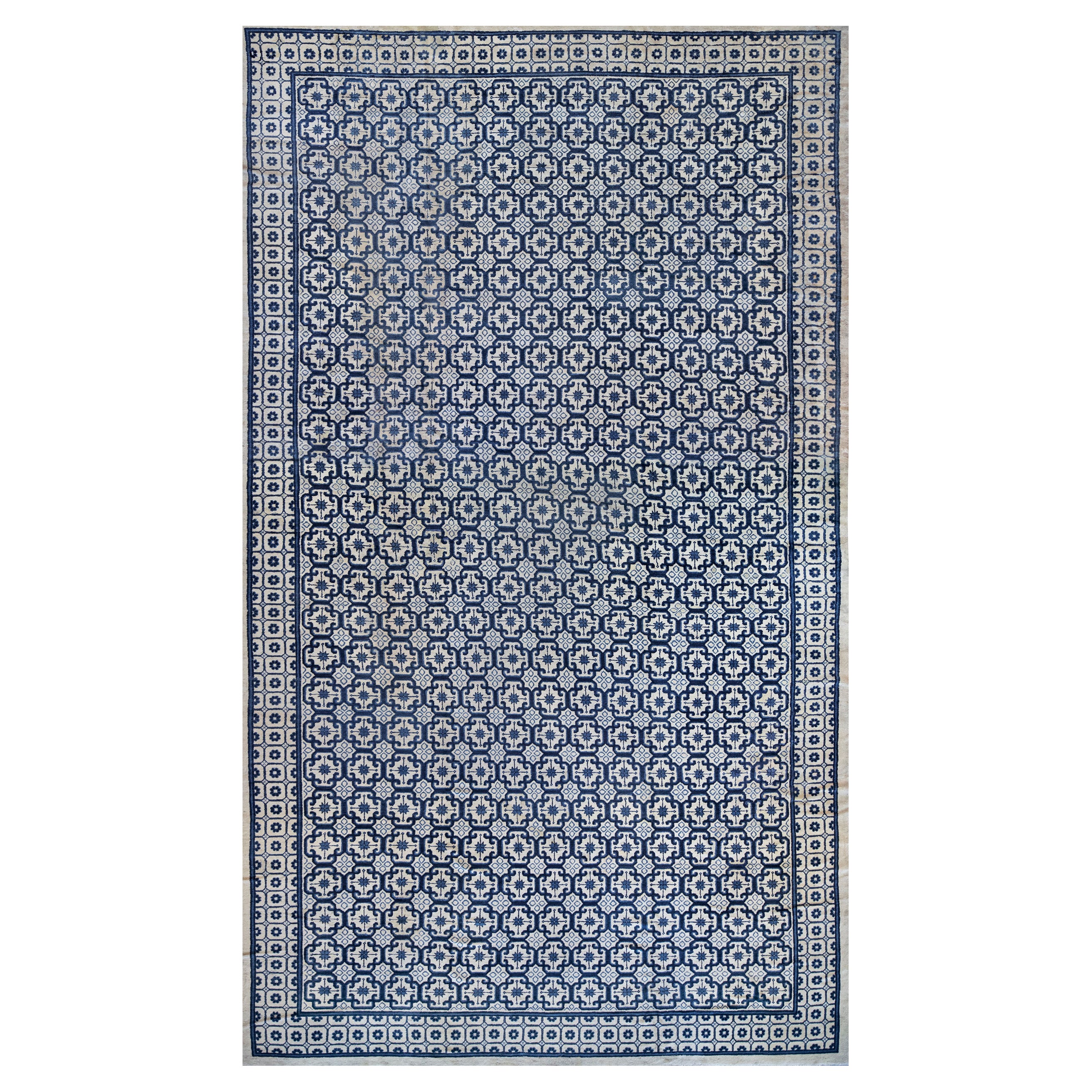Antique Traditional Blue Wool Chinese Peking Rug For Sale