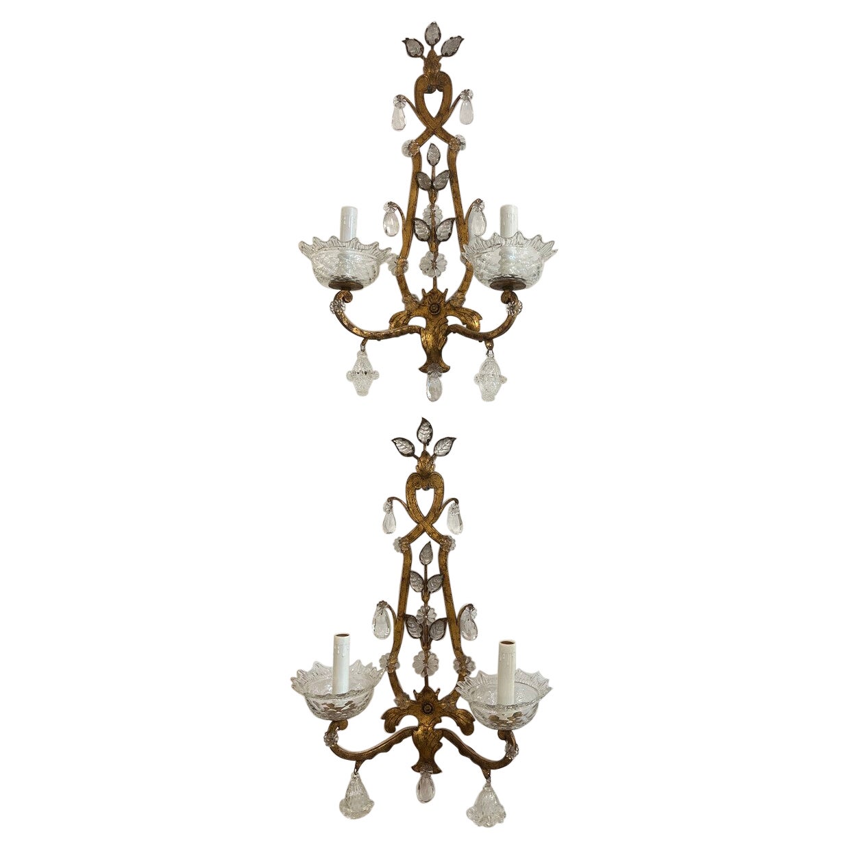 Pair of Art Deco Murano Gold Gilt Wall Sconces For Sale
