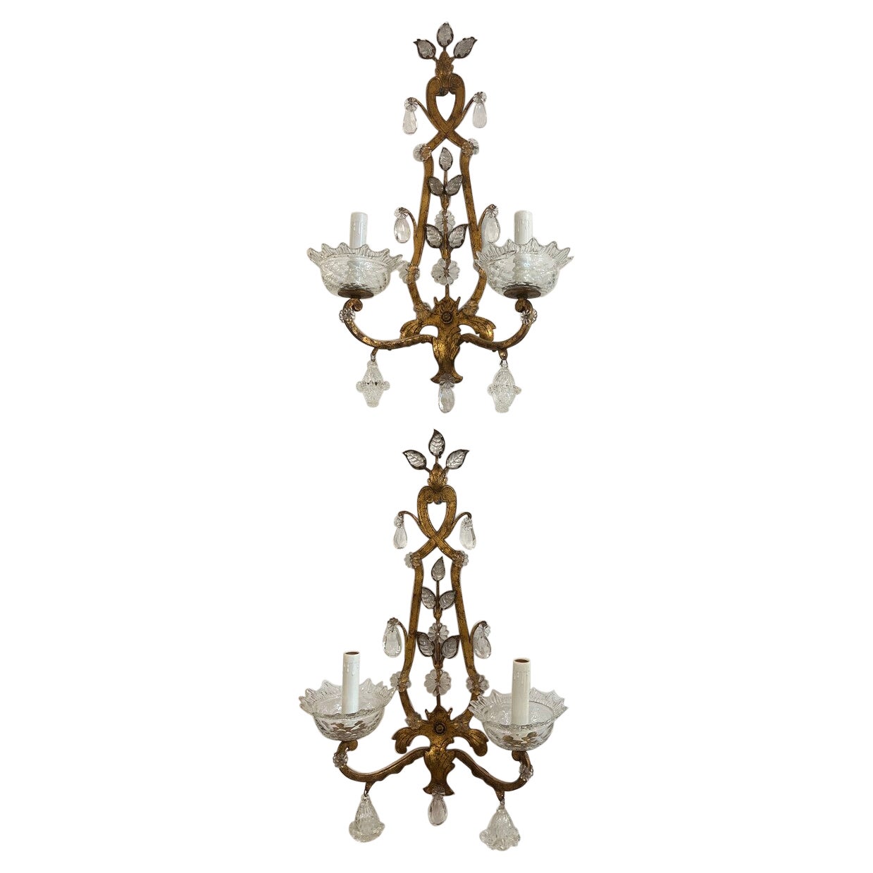 Pair of Art Deco Murano Gold Gilt Wall Sconces