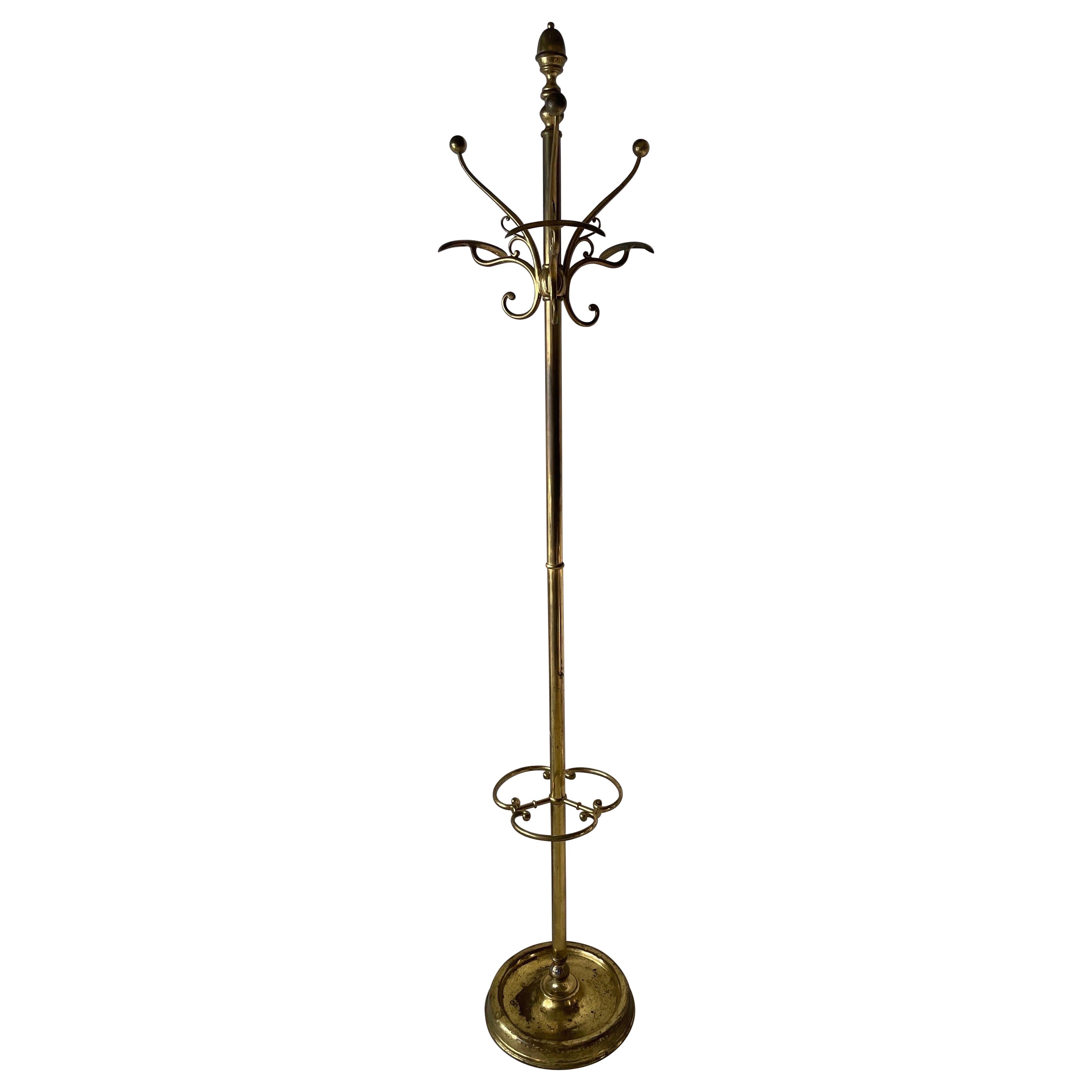 Full Brass Standing Coat Stand, 1960s, Italy For Sale