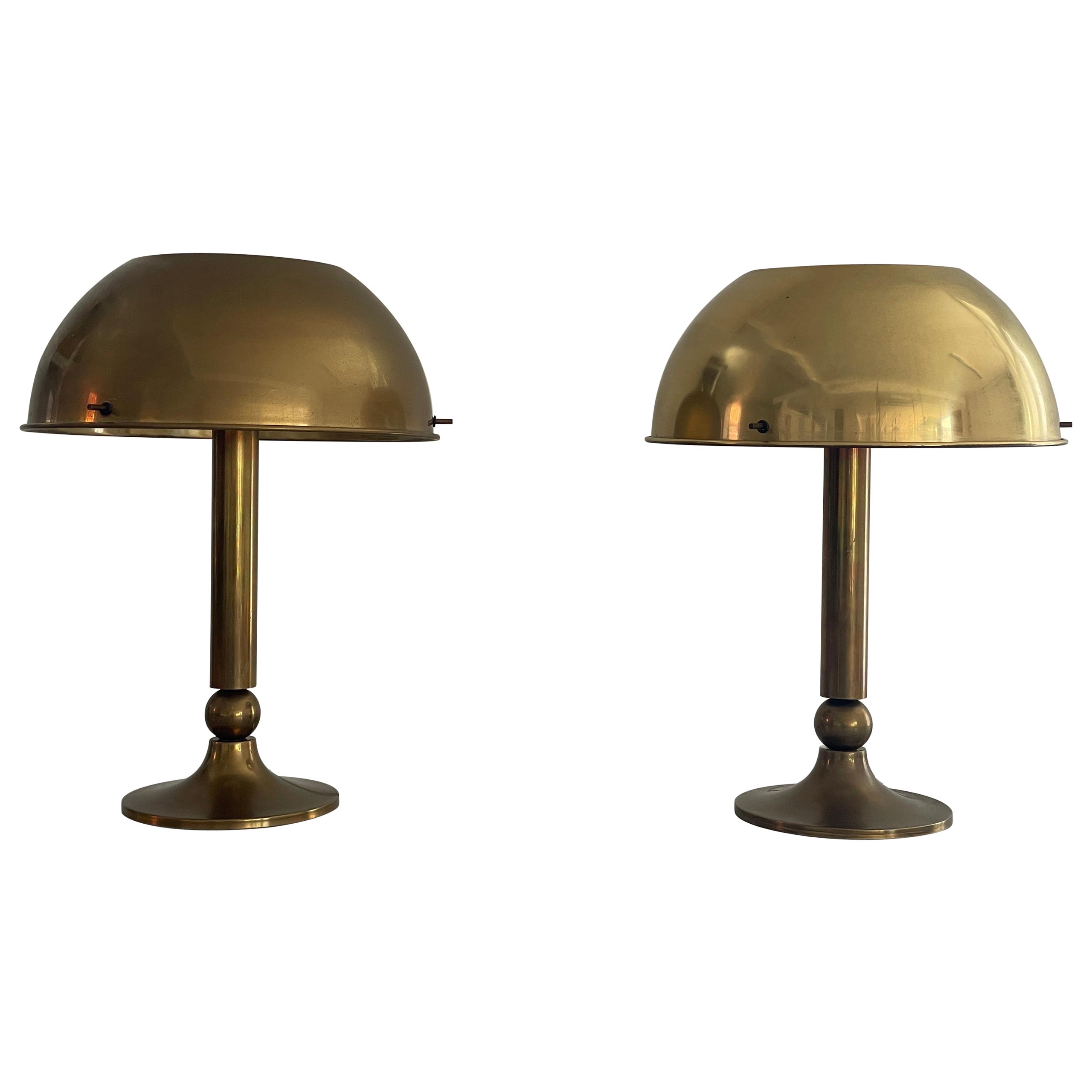 Mid-century Modern Brass Pair of Table Lamps by Florian Schulz, 1970s, Germany For Sale