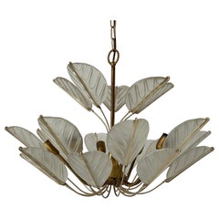 Vintage Luxurious 8-armed Brass Chandelier with Crystal Glass Leaves, 1960s, Germany