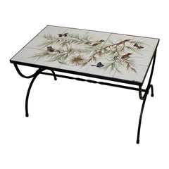 Belarti Ceramic Tile Side Coffee Table with Birds and Butterflies, 1960s