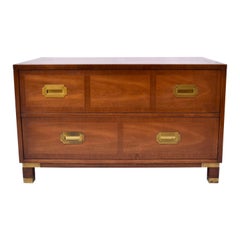 Baker Banded Walnut Brass Campaign Style Chest of Drawers