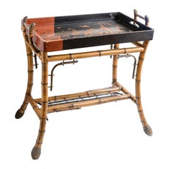 Französischer antiker Tabletttisch aus Bambus und Lack mit Wurzelholz von Perret et Vibert, um 1880