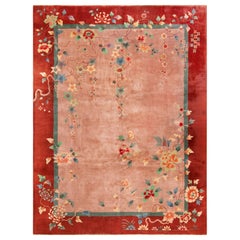 Charmant tapis d'art déco chinois antique rose saumoné 8'10" x 11'6"