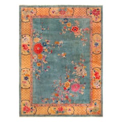 Magnifique tapis Art Déco chinois ancien à motifs floraux 8'8" x 11'7"