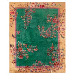 Schöner antiker chinesischer Art-Déco-Blumen-Teppich im Art déco-Stil 9' x 11'6"