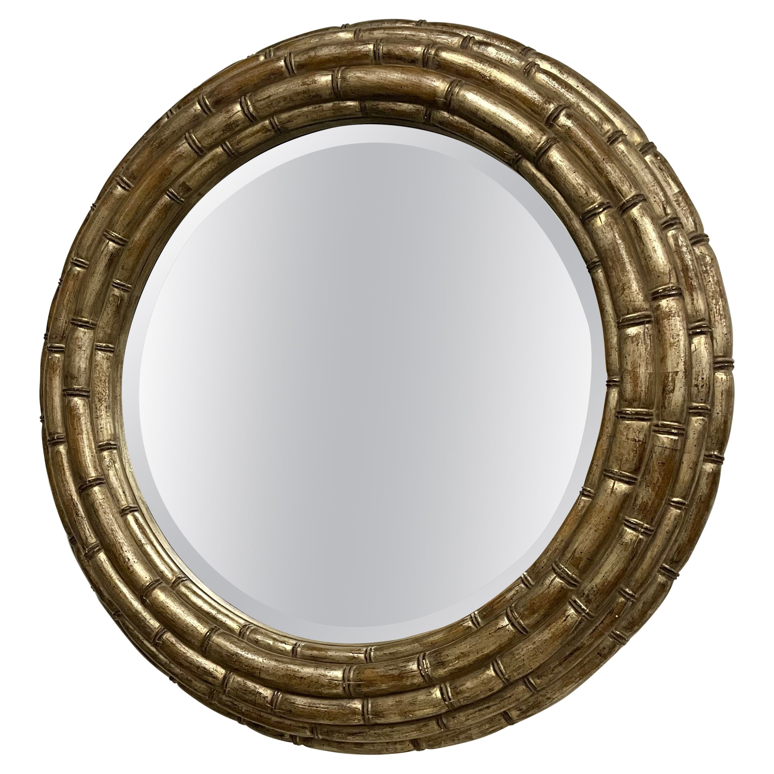 Faux Bamboo Circular Vintage Bevelled Mirror For Sale