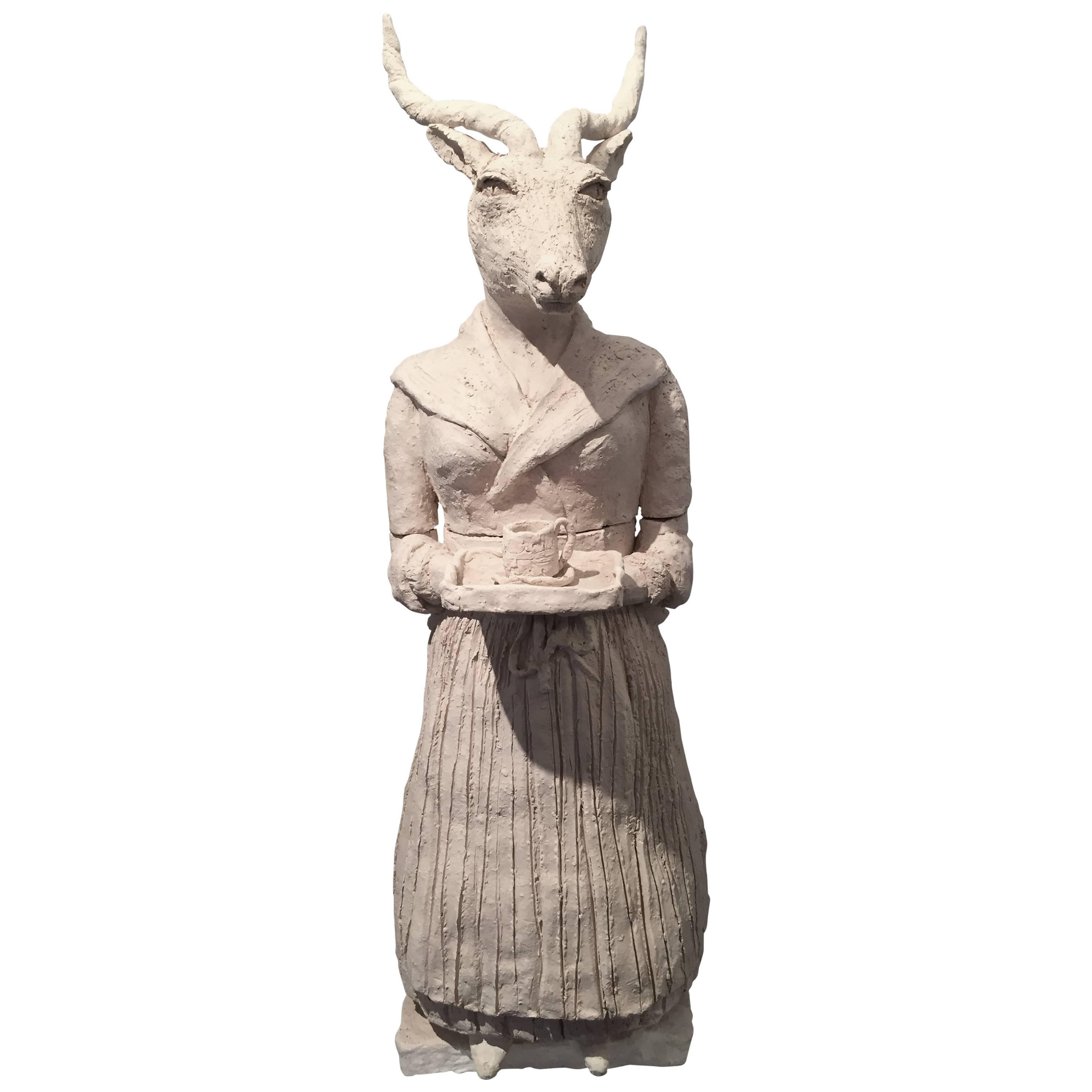 Large Terracotta Sculpture of an Anthropomorphic Kudu Serving Tea