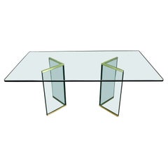Vintage Modern Glass & Brass Double Pedestal Dining Table Attributed to Pace Collection