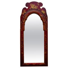 Vintage 20th Century Hand Painted Chinese Red Chinoiserie Mirror