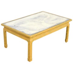 Vintage Baker Furniture Hollywood Regency Yellow Lacquered Mirror Top Coffee Table