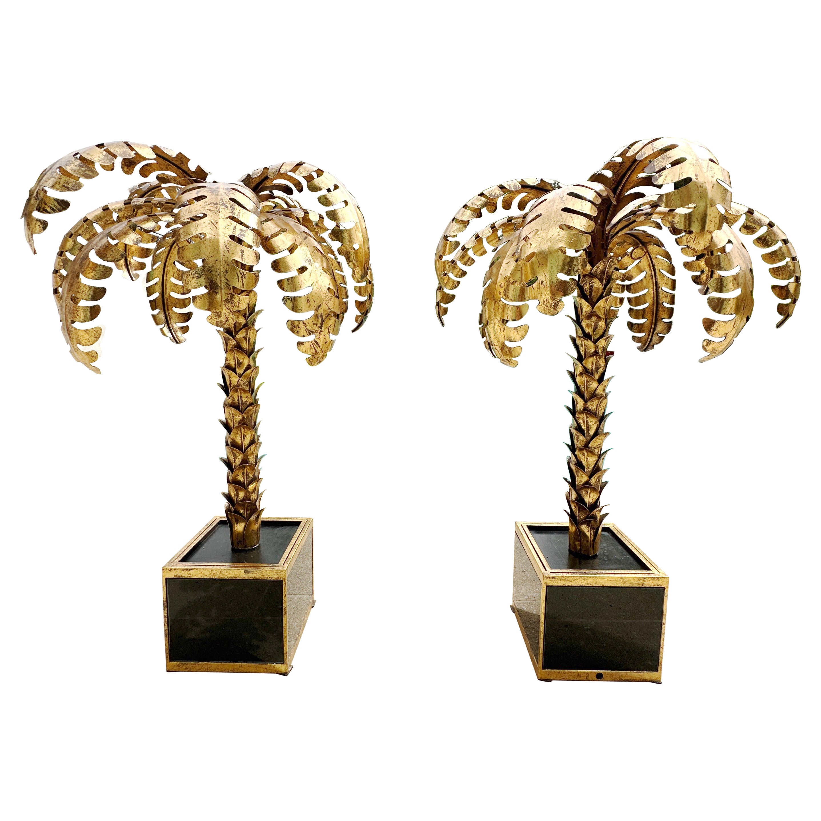 Vintage Set of 2 French Palm Tree Lamps in the manner of Maison Jansen For Sale