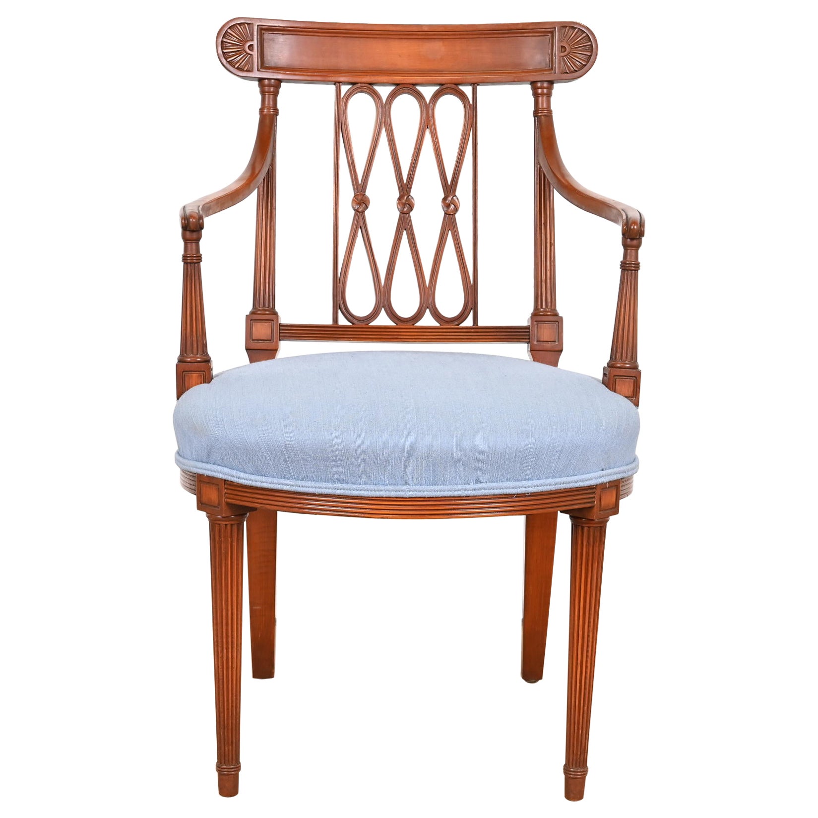 Französisch Regency Louis XVI geschnitzt Kirsche Holz Armchair oder Club Chair im Angebot