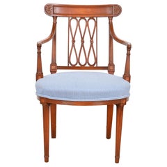 Retro French Regency Louis XVI Carved Cherry Wood Armchair or Club Chair