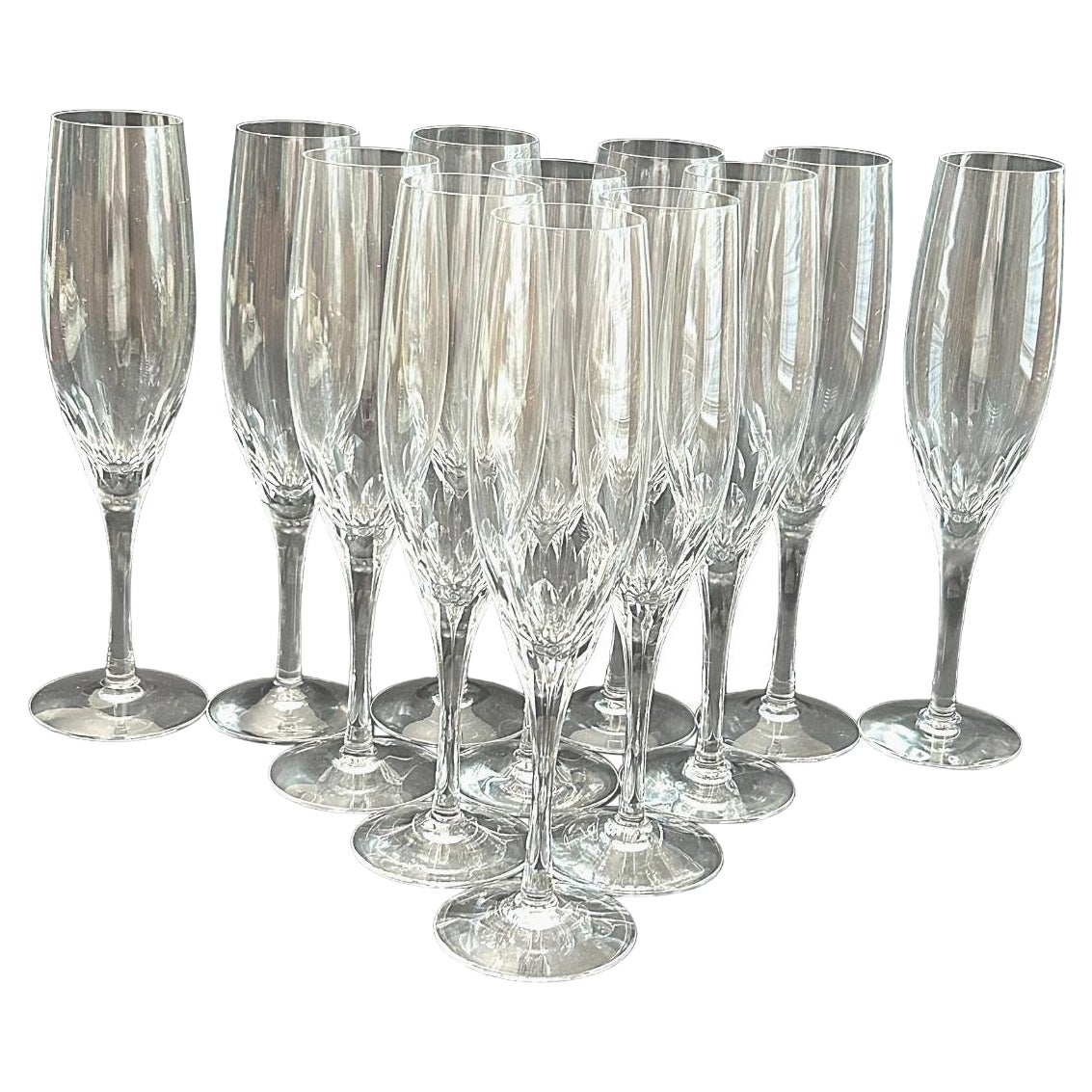 Vintage Orrefors “Prelude” Crystal Clear Champagne Flutes (12 pcs) For Sale