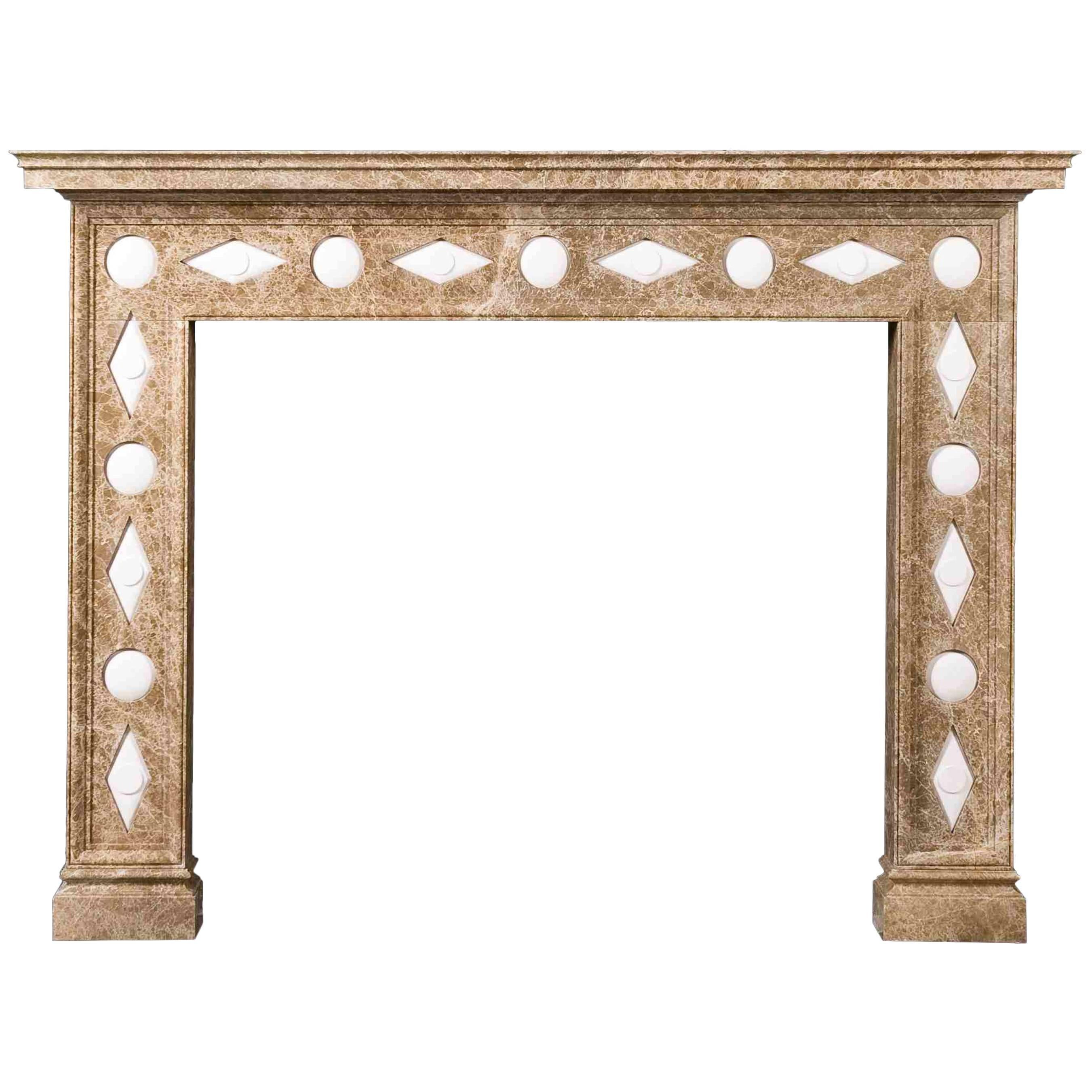 Regency Style Reproduction Mantel in Light Emperador Marble and Limestone