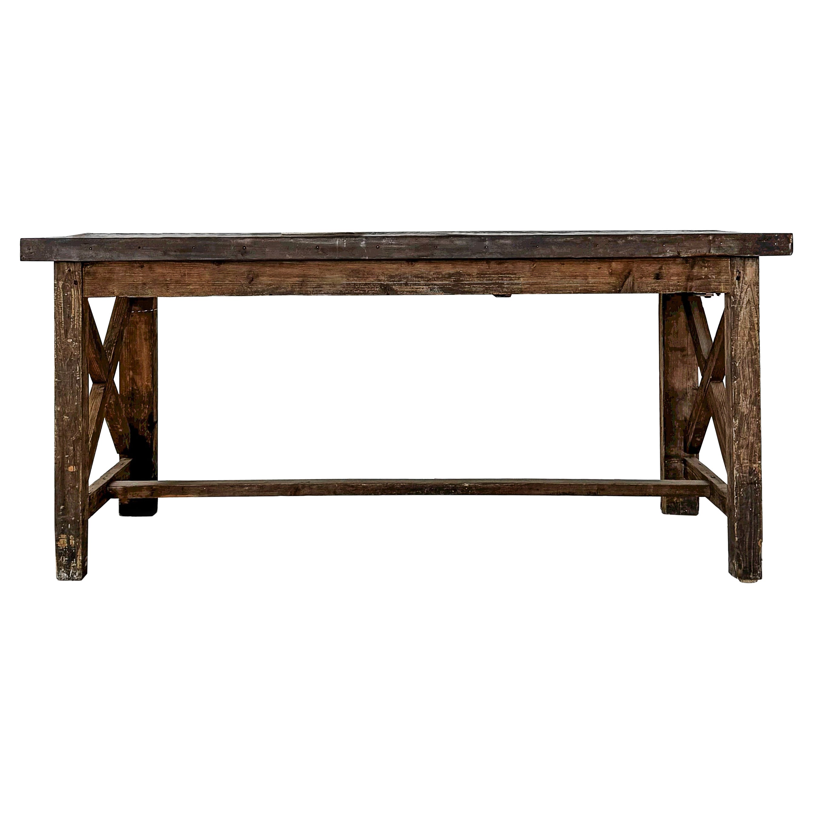 19th Century Rustic French Worktable with Metal Top For Sale