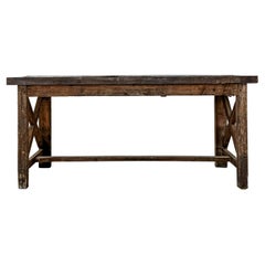 Antique 19th Century Rustic French Worktable with Metal Top
