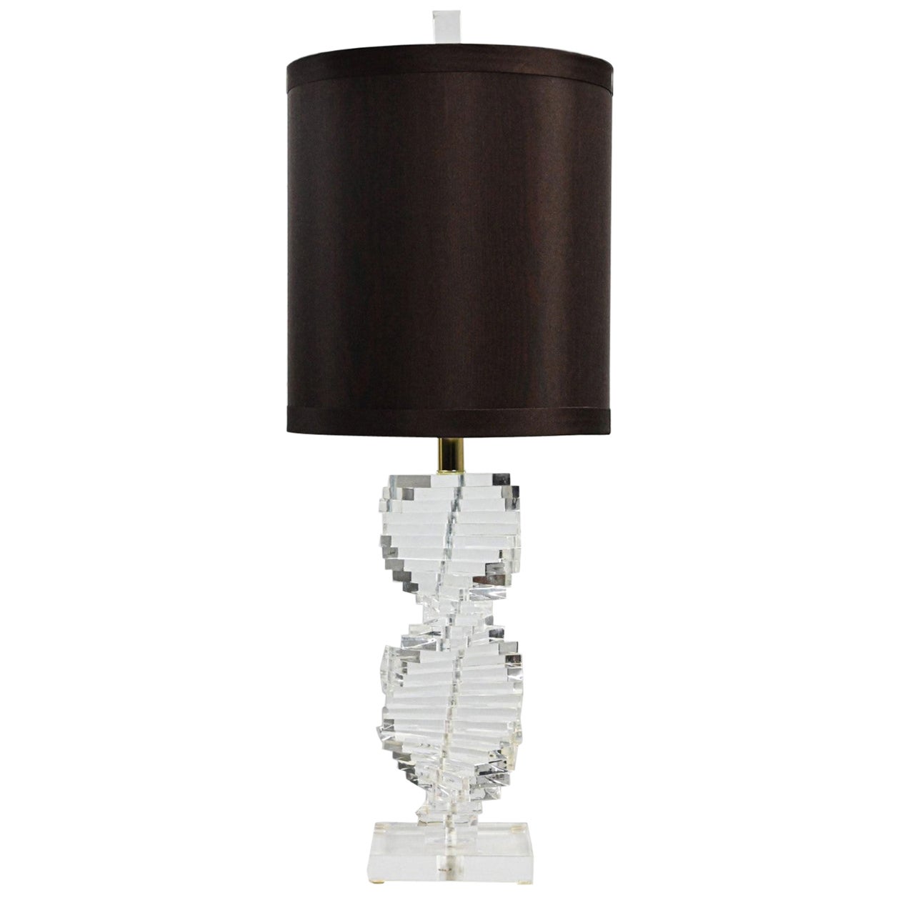 Modern to Postmodern Helix Spiral Stacked Lucite Bauer Co Table Lamp w Shade