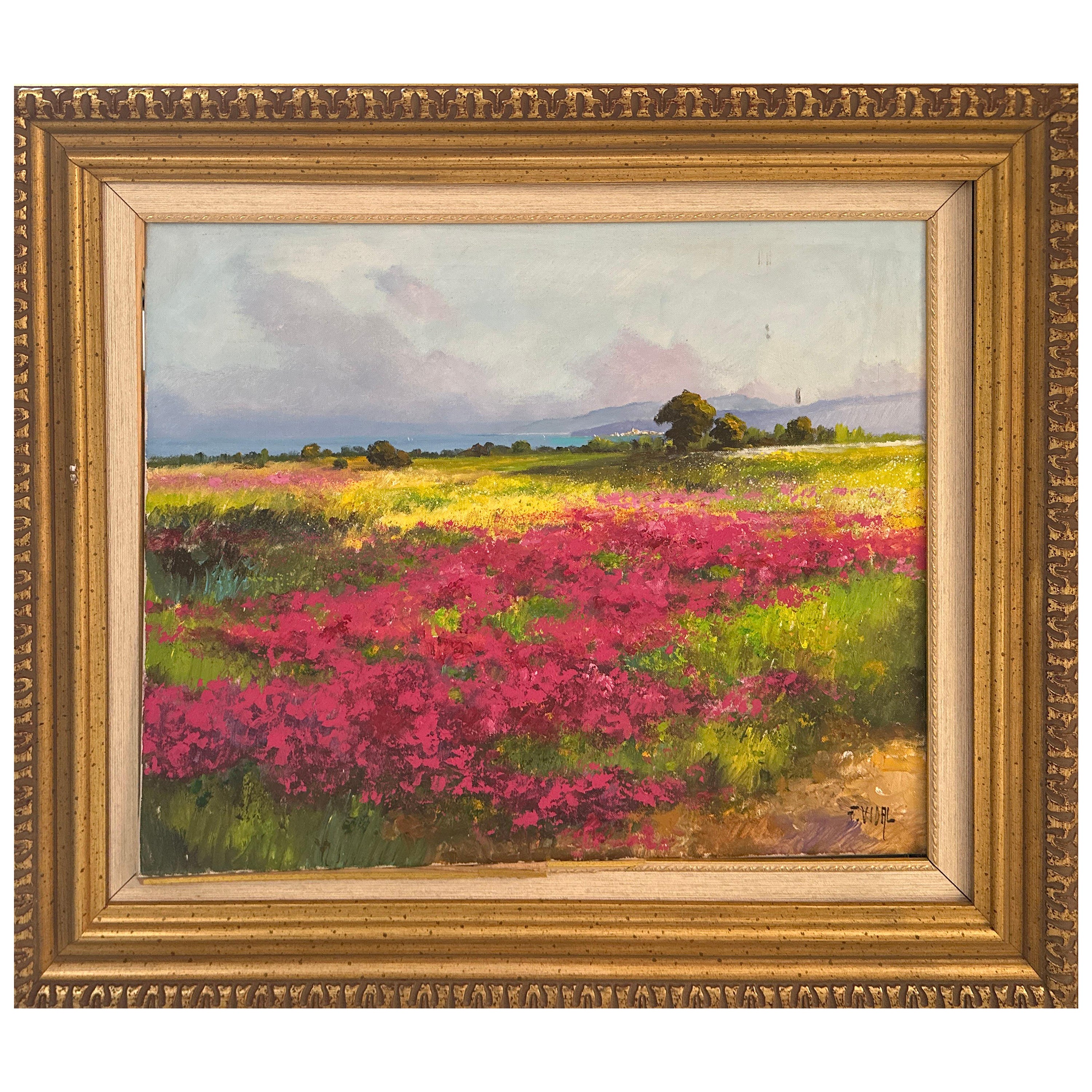 Oil Painting of a Beautiful Flower Landscape   For Sale