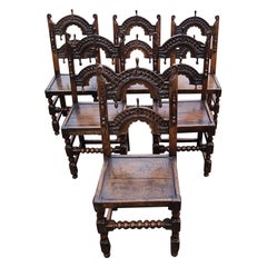 17th Century English Oak Dining Chairs Circa 1670 , Set of Six