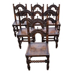 Chaises de salle à manger anglaises du 17ème siècle, vers 1670, lot de six