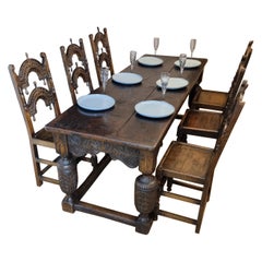 Used 17th Century Oak Refectory Table and Six 17th Century Oak Dining Chairs