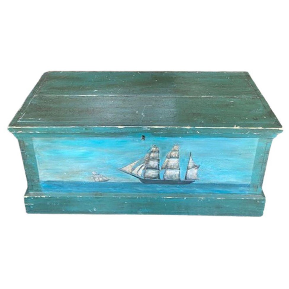 19th Century Decorated Sea Chest For Sale