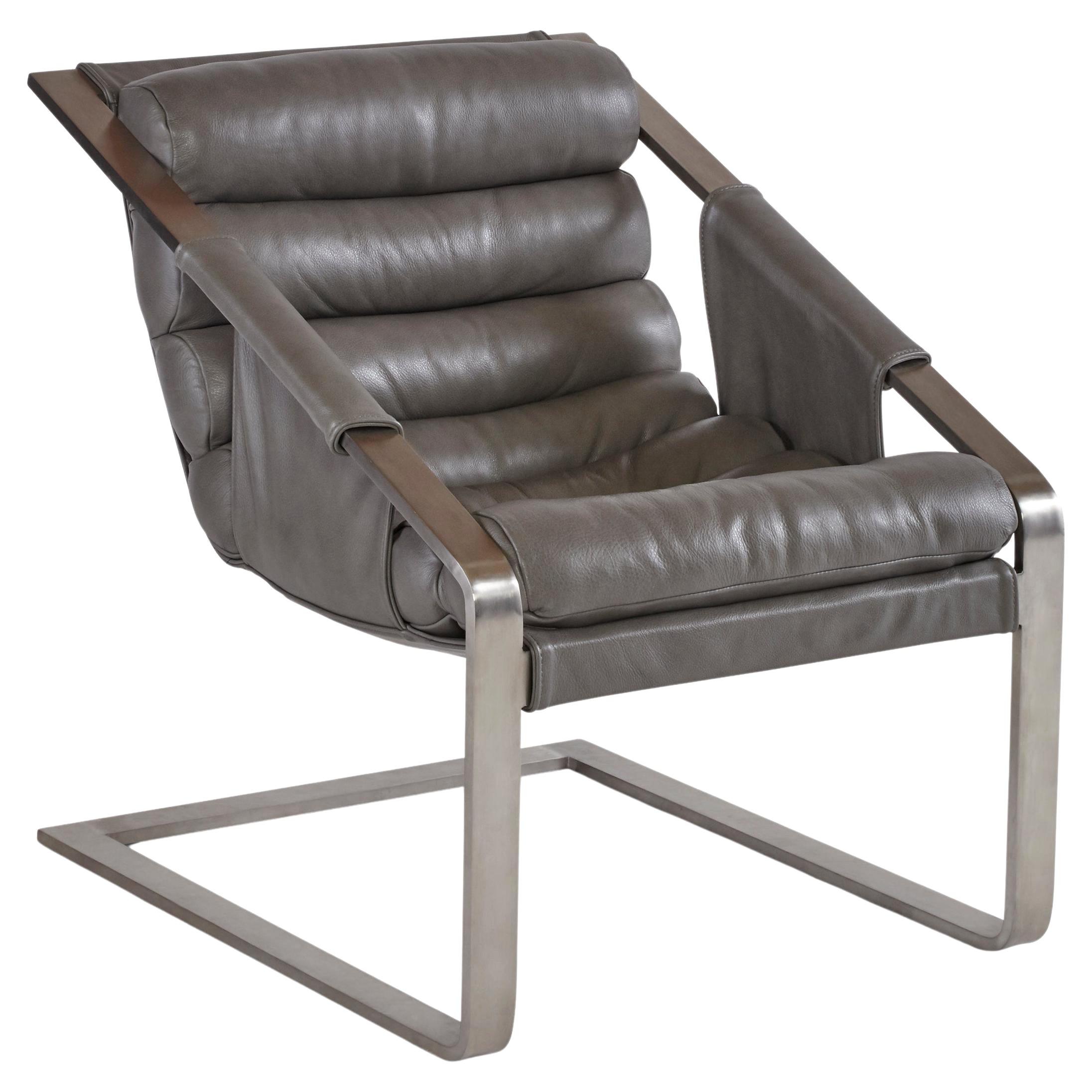 Chaise Patine en cuir gris