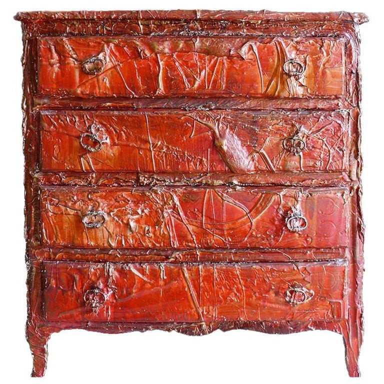 Francois Archiguille Custom Painted Red Commode Chest For Sale at 1stDibs