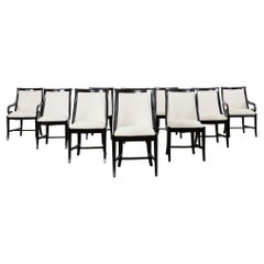 Set of Ten Gondola Style Lacquered Dining Chairs with Bouclé
