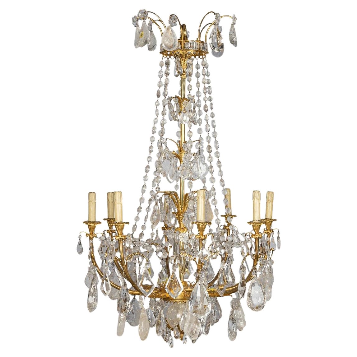 Antique 19th Century French Ormolu & Cut Rock Crystal Chandelier c1850 For Sale