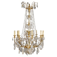 Antigua araña francesa del siglo XIX de ormolu y cristal de roca tallado c1850