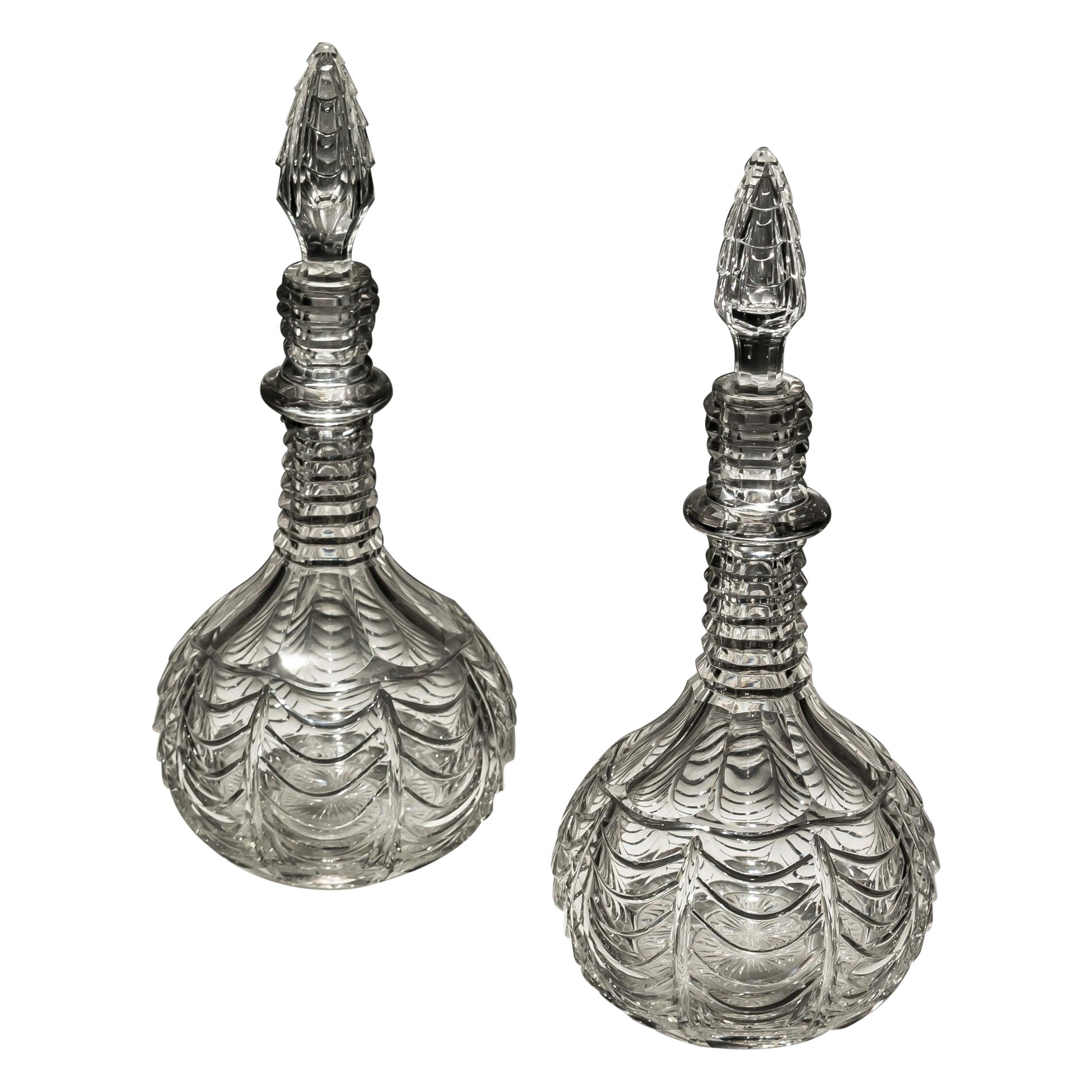 A pair of scale cut Victorian decanters For Sale