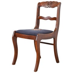 Retro Regency Carved Cherry Wood and Needlepoint Upholstered Side Chair