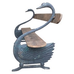 19th Century Cast Iron French Swan Garden Bench