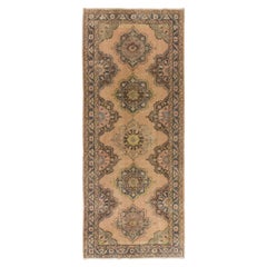 5x12.2 Ft Vintage Oushak Runner Rug in Beige, Handmade Turkish Corridor Carpet