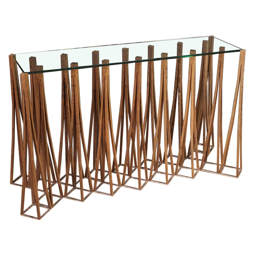 21st Century Steel Wood and Glass Top French Dukmi Chun Design Console, 2010