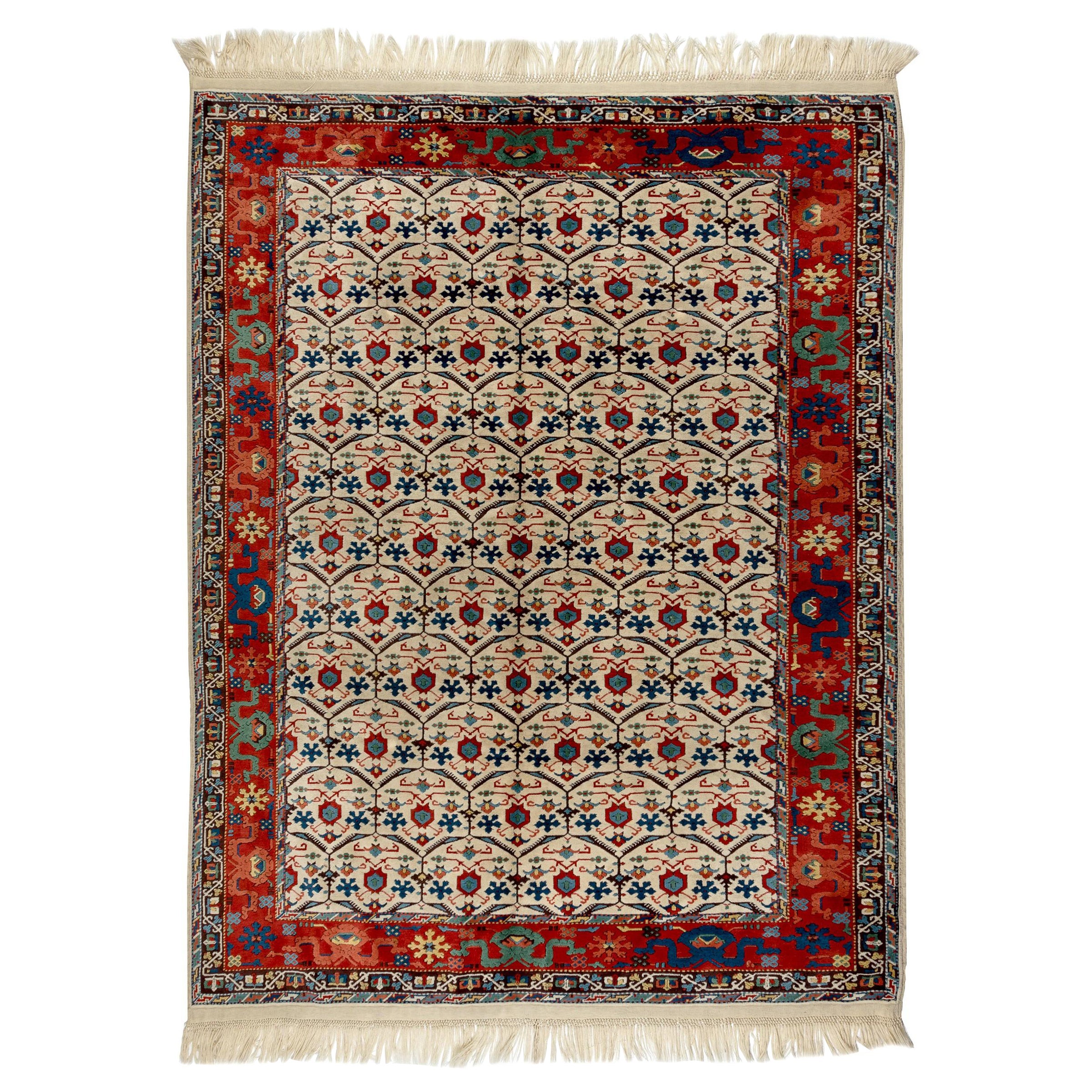 7x9 ft Fine Handmade Turkish Area Rug, 100% Natural Dyed Wool For Sale