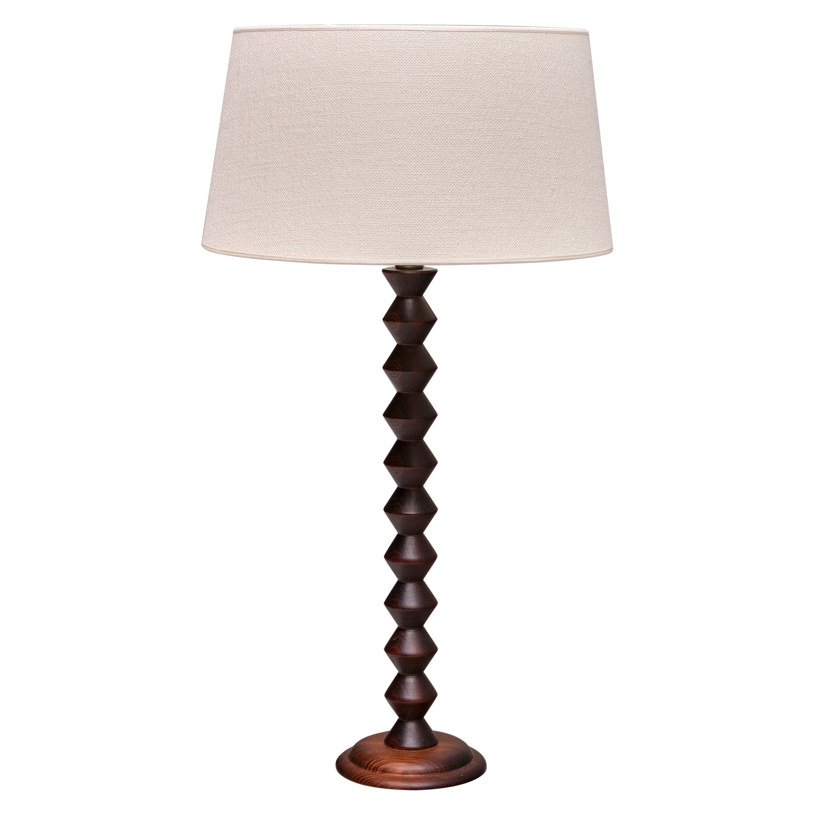 Charles Dudouyt Attributed Tall Table Lamp in Oak, France, 1950s For Sale