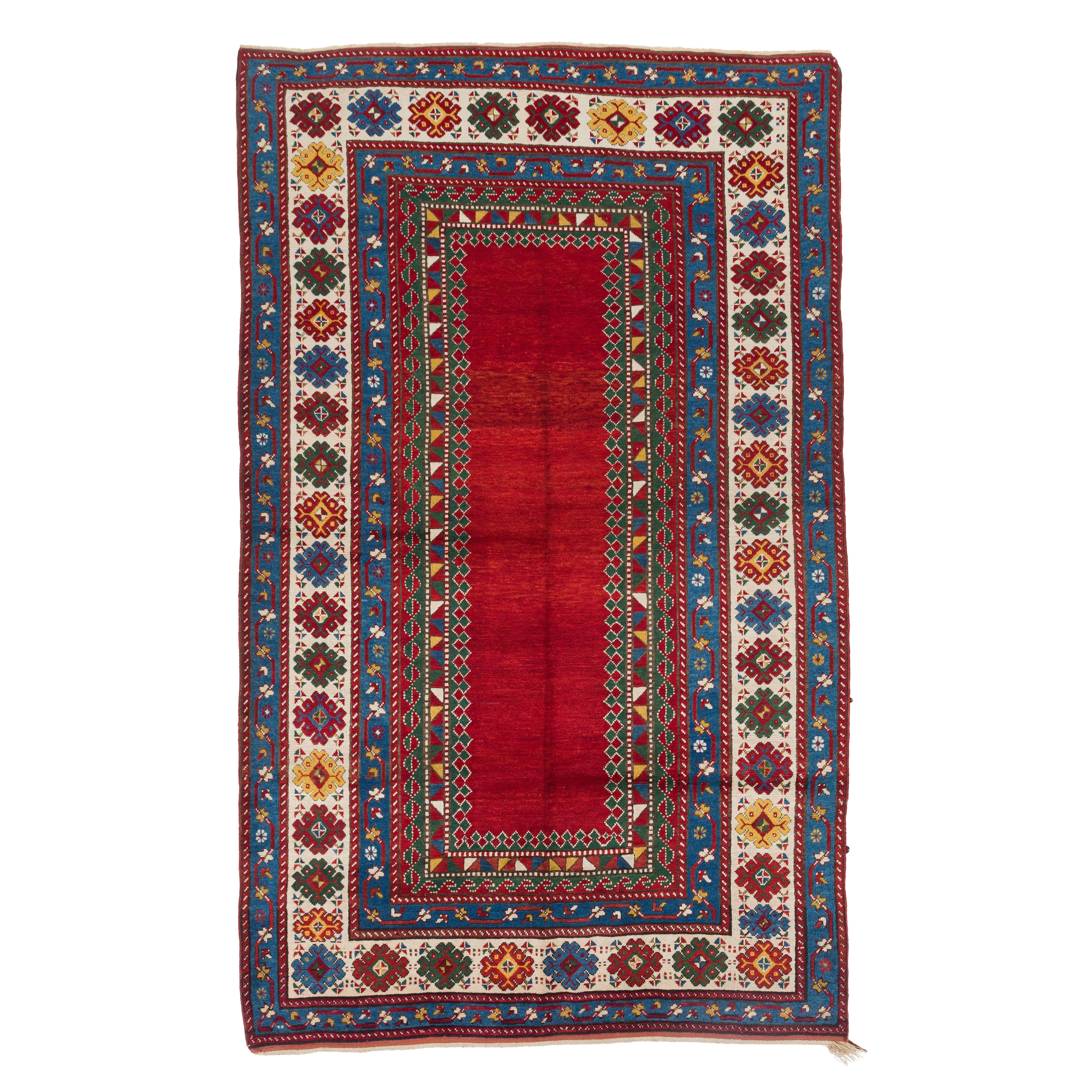 Tapis Kazak caucasien ancien de 5,9 x 9,3 pieds, vers 1880, 100 % laine et teintures naturelles