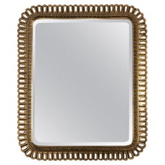 Vintage Mid Century Italian Gilt Scalloped Edge Rectangular Mirror C.1950