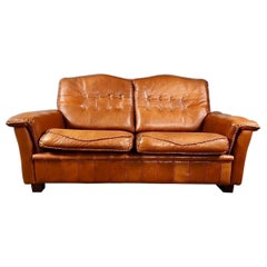 Mid Century Madsen & Schubell Two Seater Sofa Tan Brown Leather Retro Retro