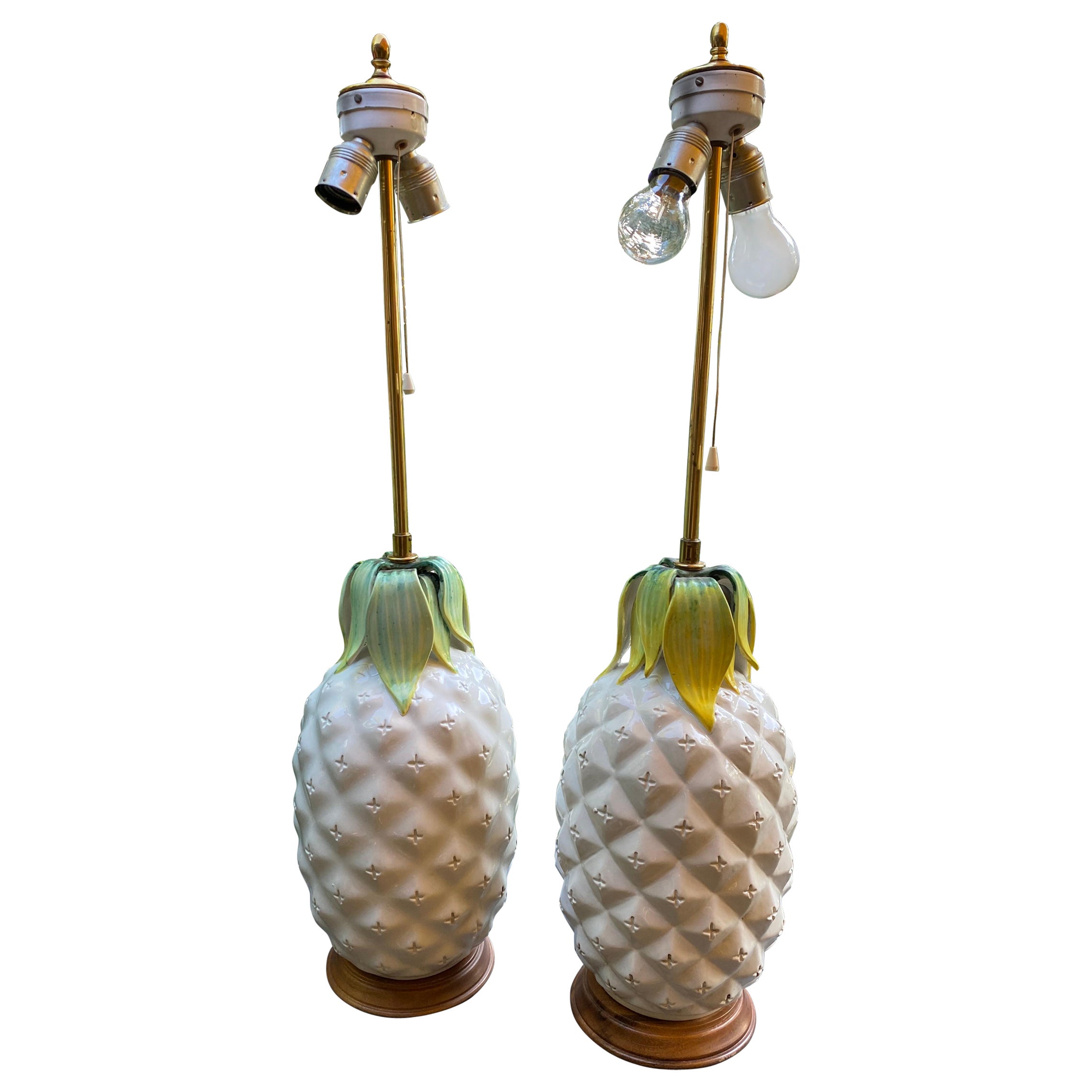 Pair XL Pineapple Ceramic Table Lamps, Italy 1960s Mid Century